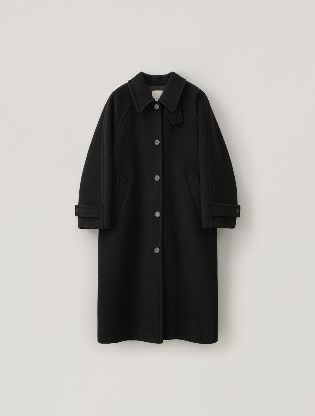 Wool Balmacaan Coat (Black)