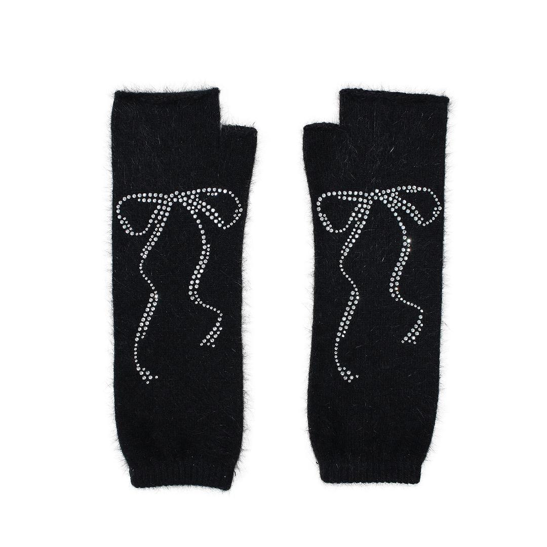 ribbon angora hand warmer (black)