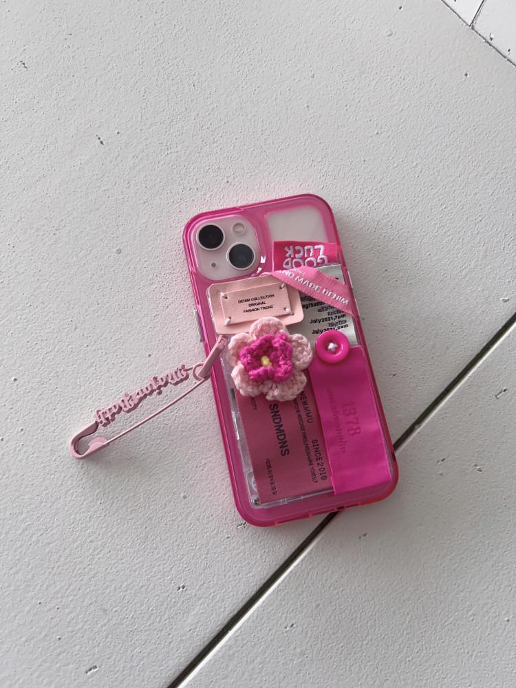 수심 Pink Tape Case 아이폰 카세트 케이스 유니크 투명 레터링 감성 폰 테이프