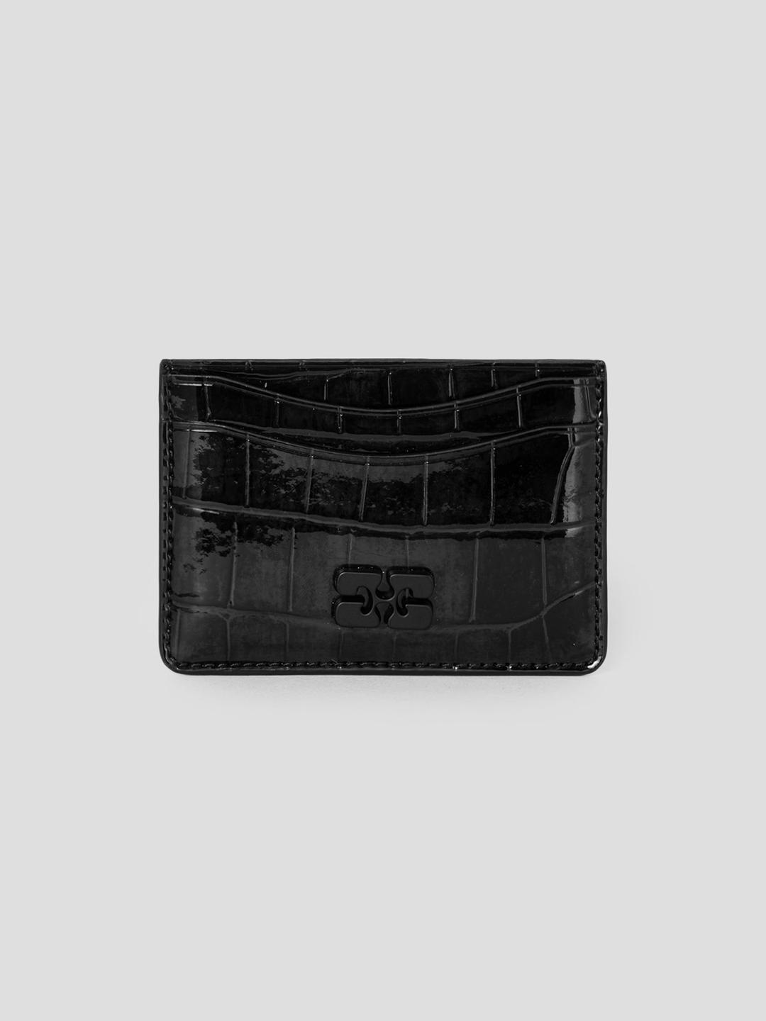 Ganni Bou Card Holder Patent Croco - Black