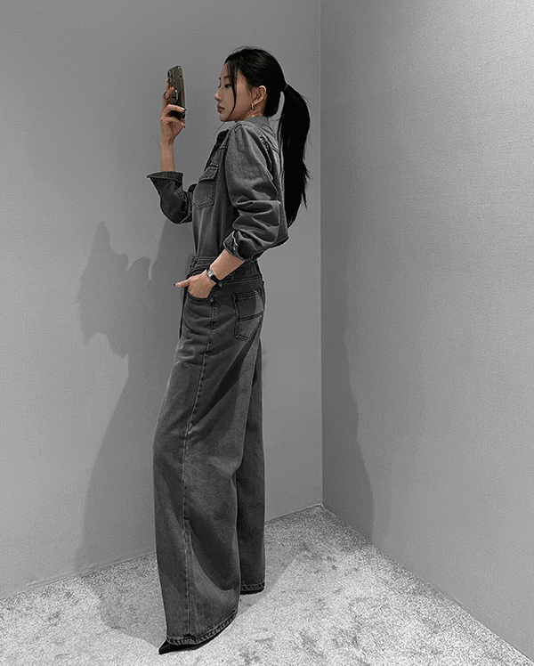 니드 벨트 그레이딩 데님 팬츠