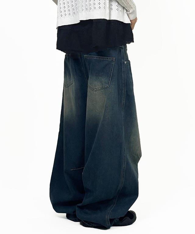 여성 빅와이드청바지 핀턱 빈티지워싱 벌룬 중청 진청 흑청데님 와이드팬츠