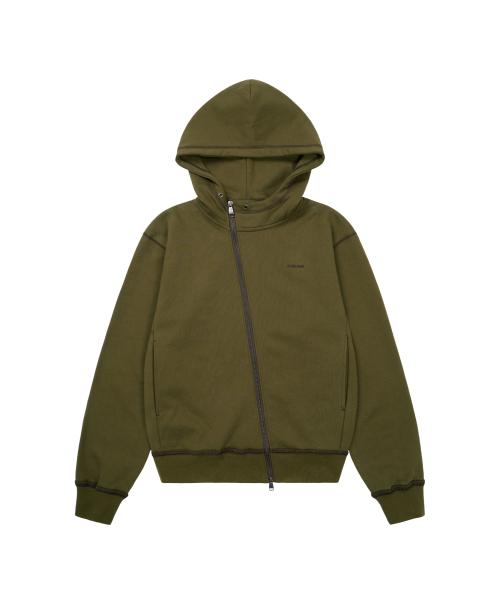 Oblique Zippered Cotton Zip-Up (Khaki)