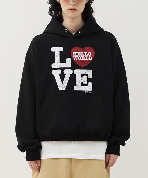 헬로 월드 LOVE 후드티_블랙