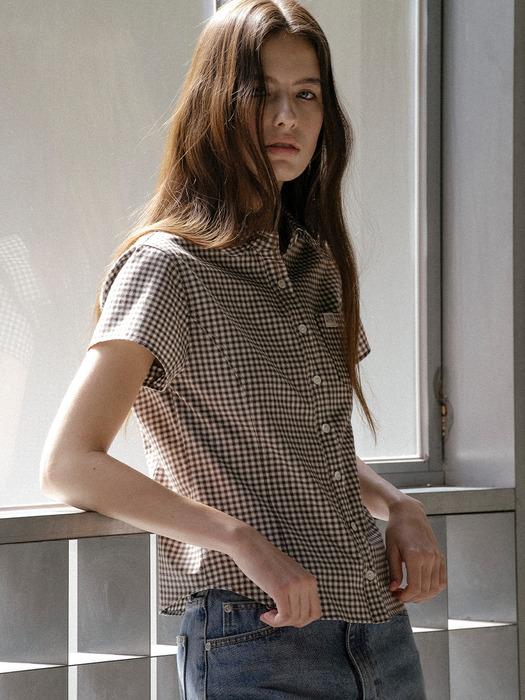 Gingham check half shirt KNSS03SH01_Brown