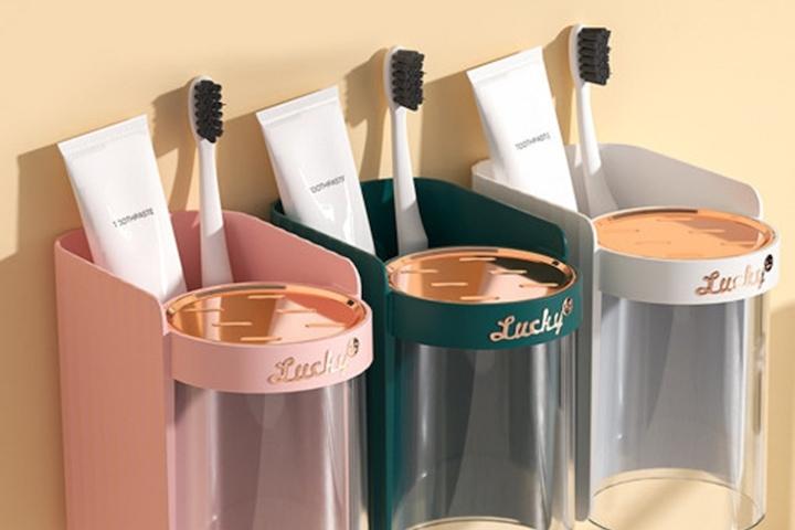 무타공 칫솔꽂이 거꾸로 양치컵 치약 면도기 거치대 걸이통