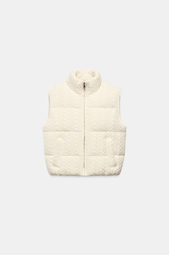 케이블 니트 패딩 베스트