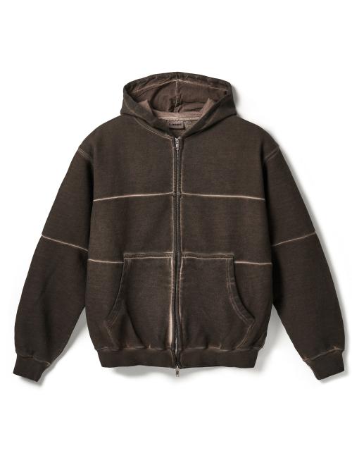 Pigment Dyed Split Zip Hoodie - Brown