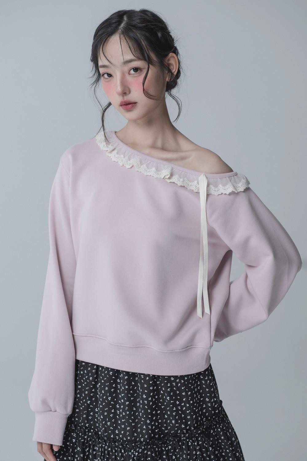 DEARLINE ONE-SHOULDER SWEATSHIRTS_INDIE PINK
