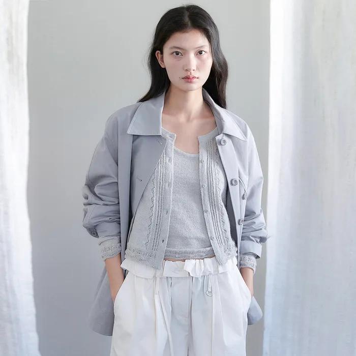 COTTON SAPARI TRENCH JACKET [ PALE BLUE ]