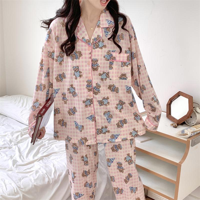디어링 (디어베어잠옷세트) 가을 긴팔 긴바지 지지미 여자 여성 곰돌이 캐릭터 홈웨어