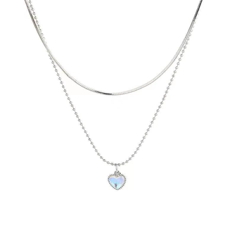 마일드프라이데이 [💫하객룩 🧥원피스 포인트템] 더블레이어드 오로라 하트목걸이 하객룩 봄신상 직진배송 핀턱블라우스 블라우스