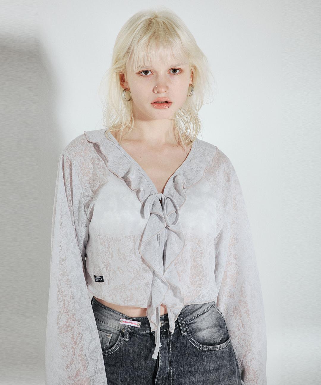 LACE FLARE CARDIGAN (GRAY)