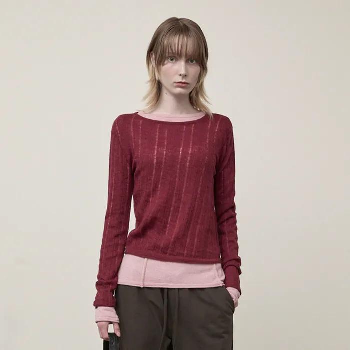 DIAGONAL TEXTURE KNIT TOP IN BURGUNDY