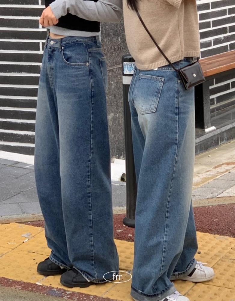 중청워싱 맥시롱와이드 데님팬츠