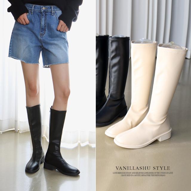 바닐라슈 트리안 베이직 백지퍼 낮은굽 스판 롱부츠(3.5cm)