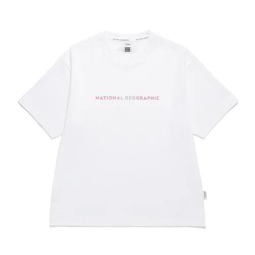 내셔널지오그래픽 N242WTS110 여성 오버핏 홀로그램 로고 반팔 티셔츠 WHITE