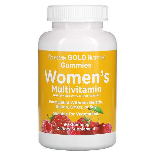 California Gold Nutrition, 여성용 종합비타민, 혼합 베리 및 과일 맛, 구미젤리 90개