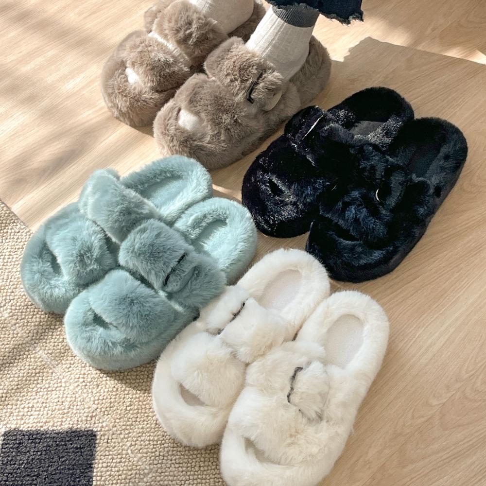 💗최저가/오늘출발💗 앙고라 버클 슬리퍼 겨울 통굽 플랫폼 퍼 털 실내화