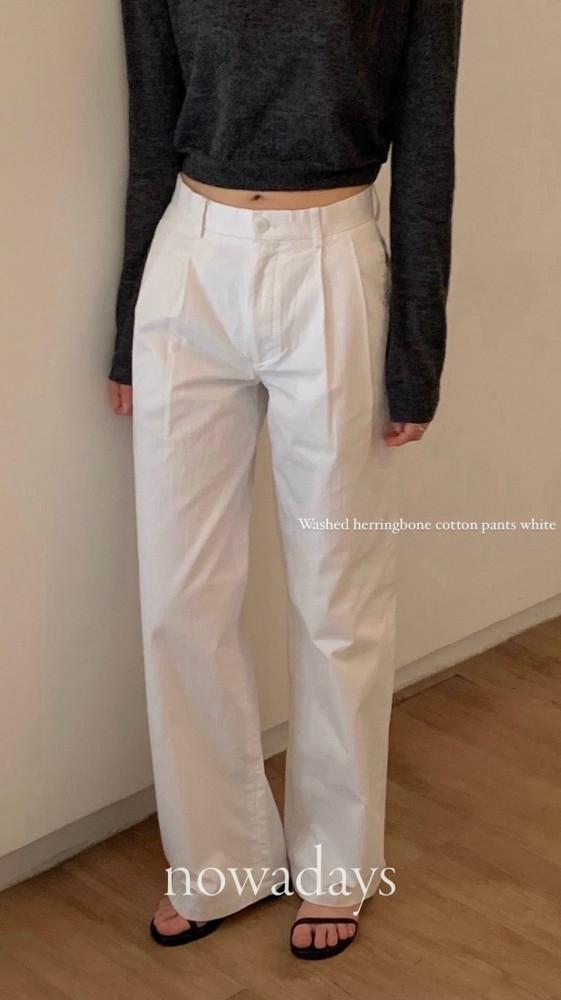 곤S 당일 / haus 하우스 워시드 헤링본 코튼 팬츠 투턱 바지 (2col)