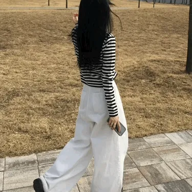 【BEST】라인 코튼 와이드 롱 데님(2color) (사계절/롱기장/체형커버)