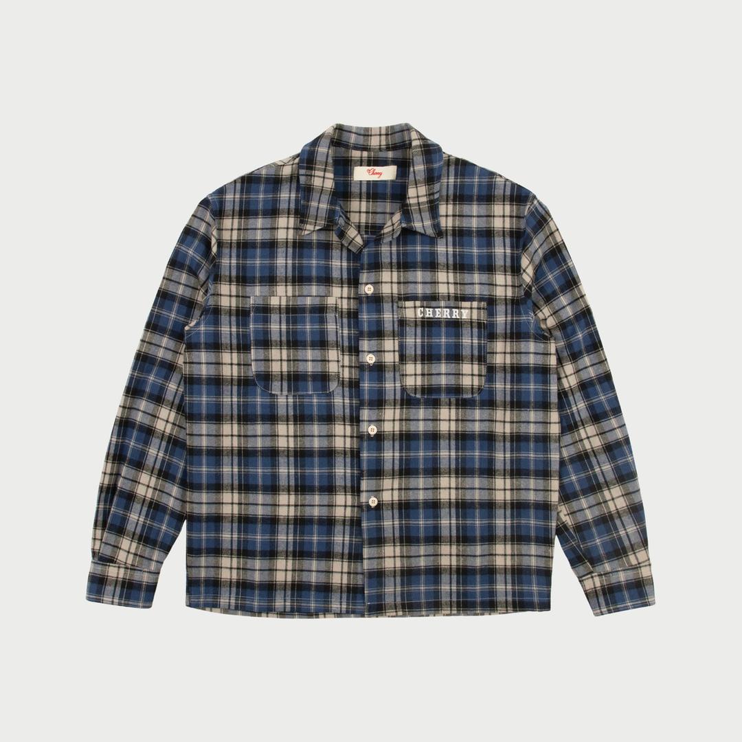 Western Boxy Plaid Shirt (Steel Blue) - XS