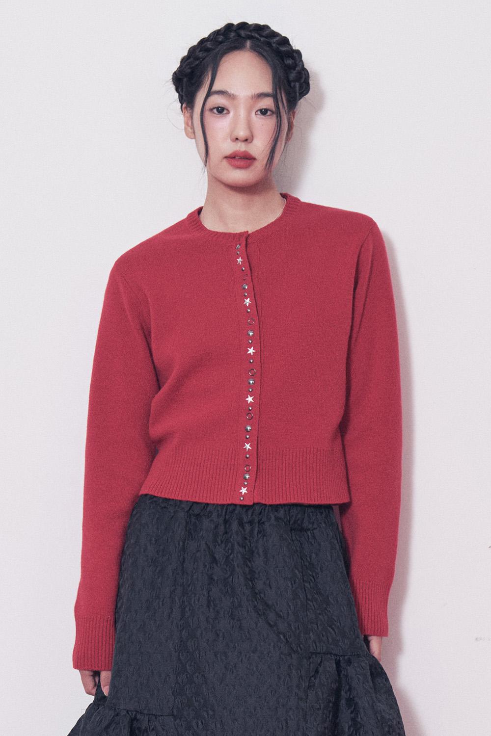 Cashmere Sparkle Star Cardigan_Red
