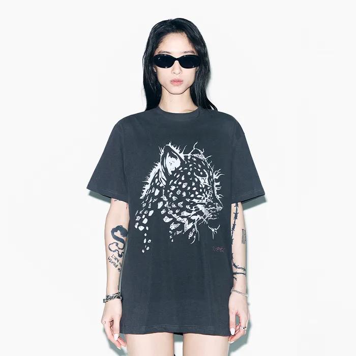 CHEETAH GRAPHIC OVERSIZED T-SHIRT CHARCOAL