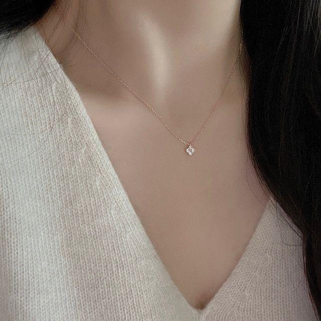 실버925 미니 플라워 큐빅 목걸이 (실버, 로즈골드)