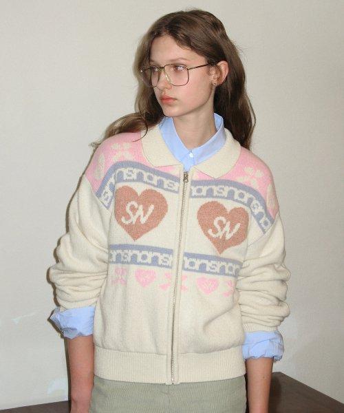 HEART LOGO KNIT ZIP-UP (IVORY)