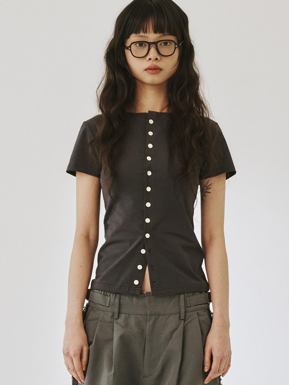 [PLZPROJECT]ROUND BUTTON SLIM SHIRT, CHARCOAL