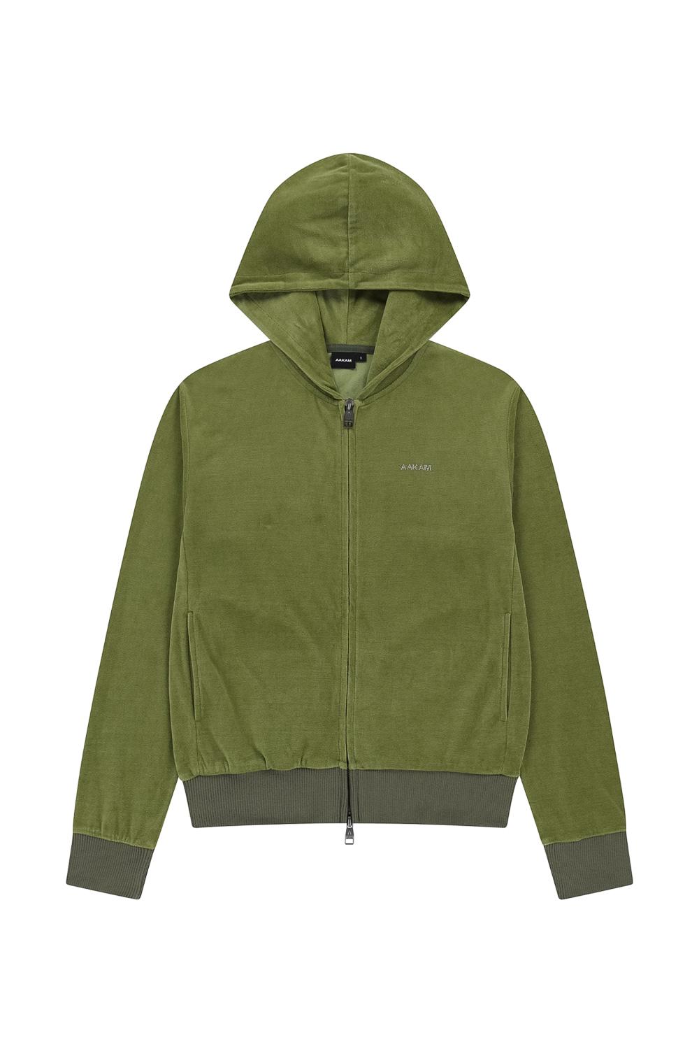 [10.10 예약 배송] Rhinestone Velour Zip-Up Hoodie (Green)