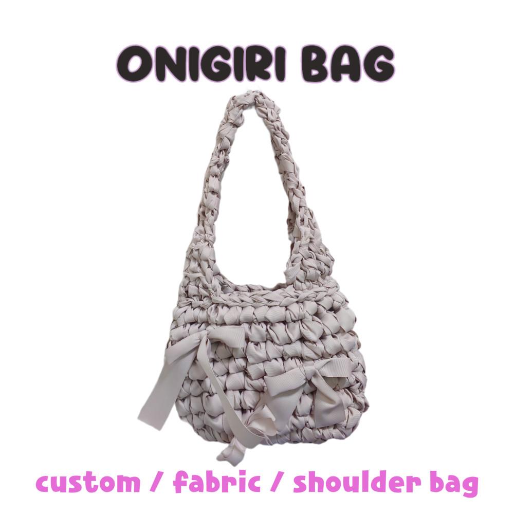 [무광] ONIGIRI BAG 새틴 리본가방 뜨개가방 공단리본 숄더백