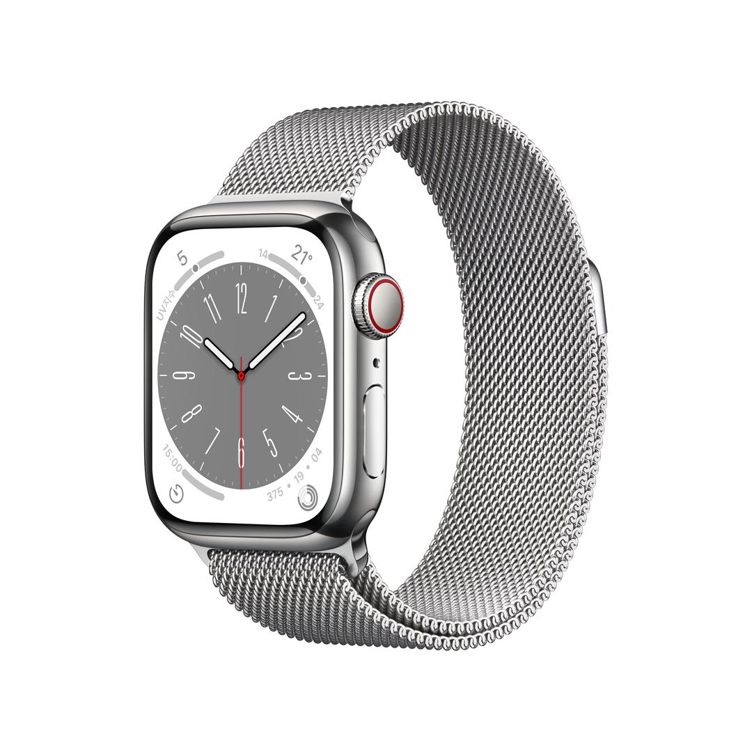 Apple 애플워치 8 41mm 셀룰러 실버 스테인리스 스틸 케이스 실버 밀레니즈 루프 (MNJ83KH/A)