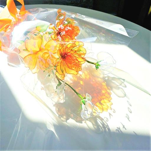 🧡투명 주황 장미 딥아트 기념일 선물 조화 꽃다발🧡