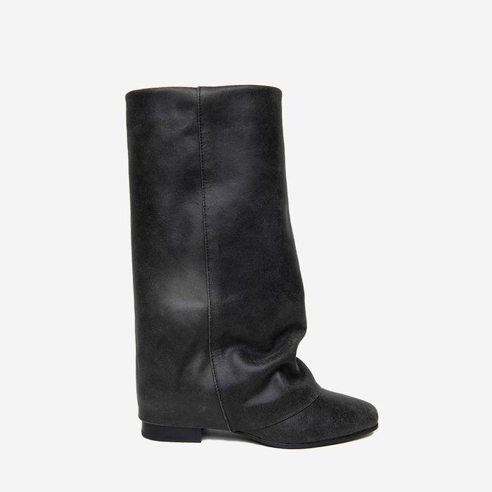 CRACKLE WRINKLE LEATHER BOOTS BLACK