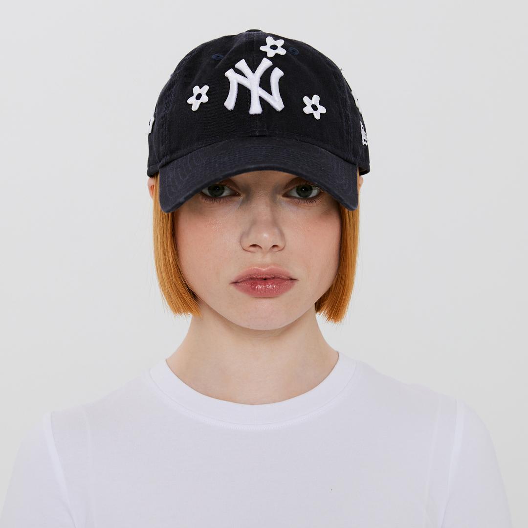 [NEW ERA] washed NY flower emb cap navy