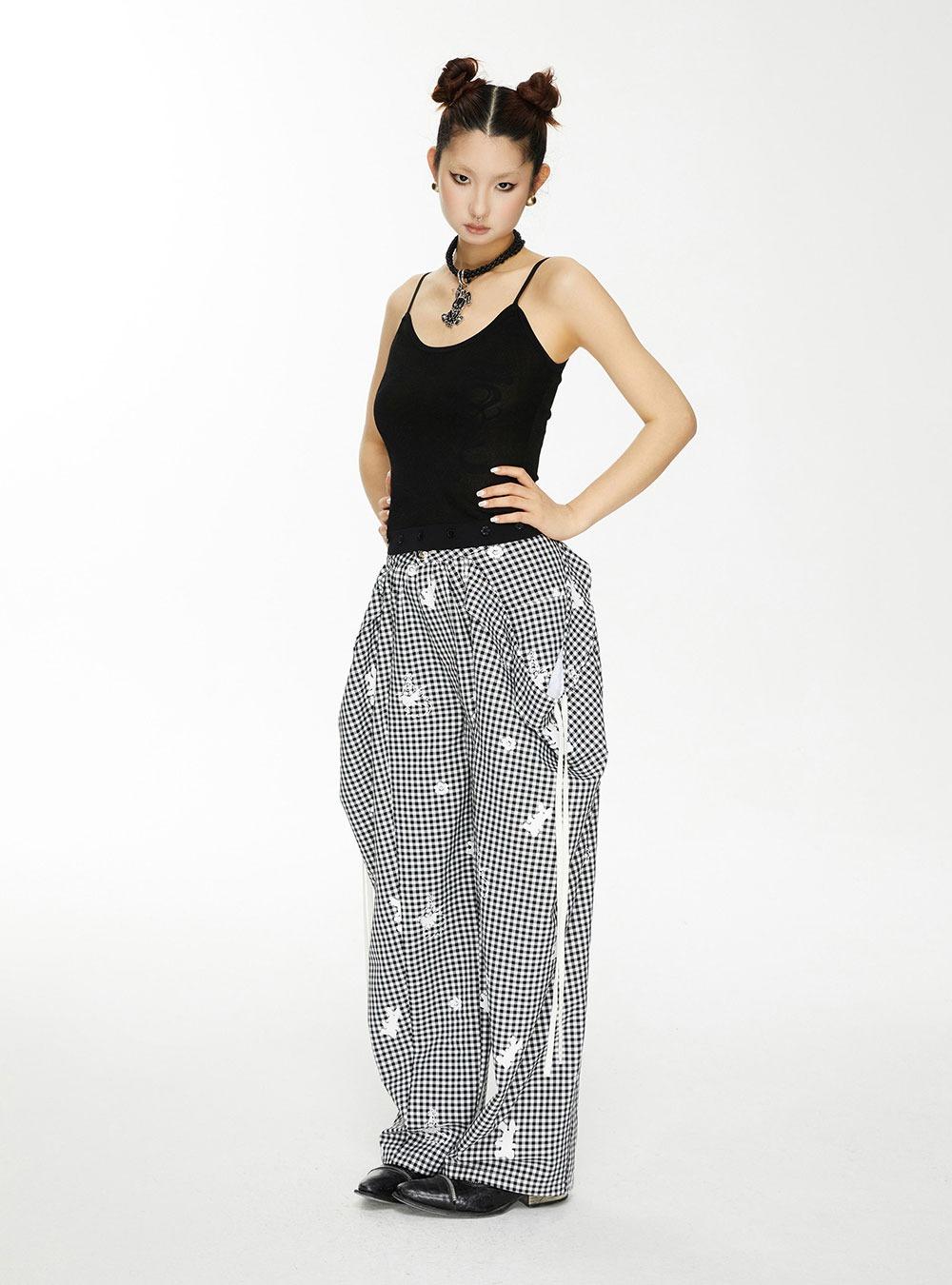 Punk Bunny Printed Checkered Pants