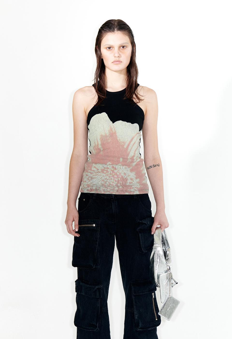 FLOWER RACER TANK, BLACK