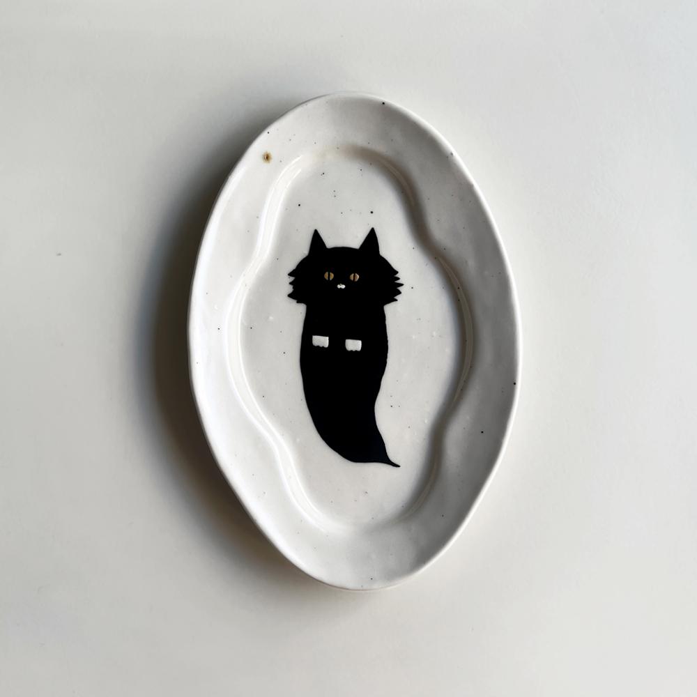 [요일] 타원 클로버 접시 - 고양이 유령