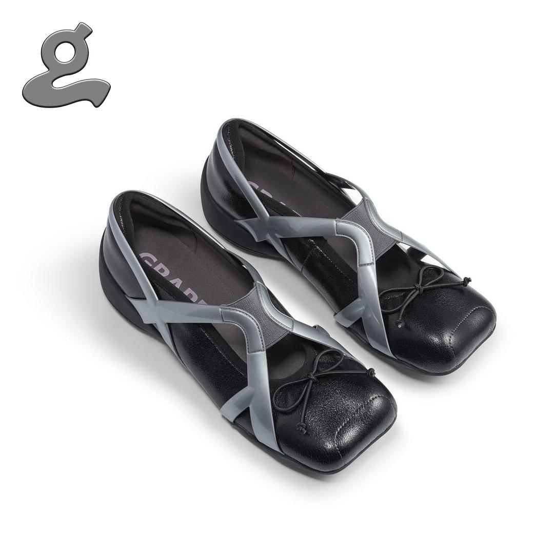 [Pre-Order] Bow Tie Ballet Flats (Black/Grey)