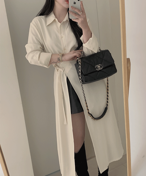 #11698 [모델소장] 미니멀 심플 레이어드 셔츠 랩 롱원피스 : 3color