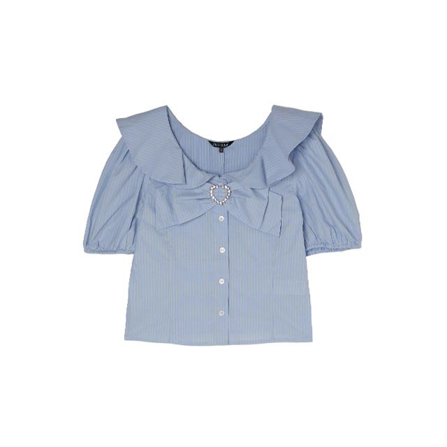 [연예인 착용 상품][made by LAP] 하트큐빅 브로치장식 프릴카라 블라우스 AP2WB570