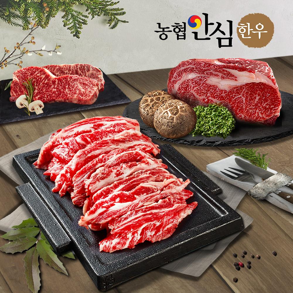 농협안심한우 1등급 '구이의 정석' 세트 600g(갈비살300g+등심300g or 갈비살150g+채끝150g+등심300g)