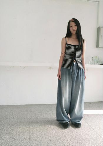 round wide denim pants