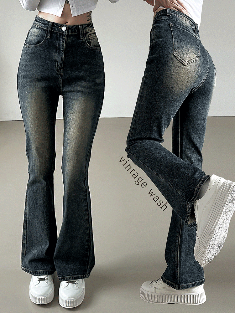 [당출🚀주문폭주] [숏/롱ver.] 하이웨스트 진청 워싱 루즈핏 부츠컷 데님팬츠