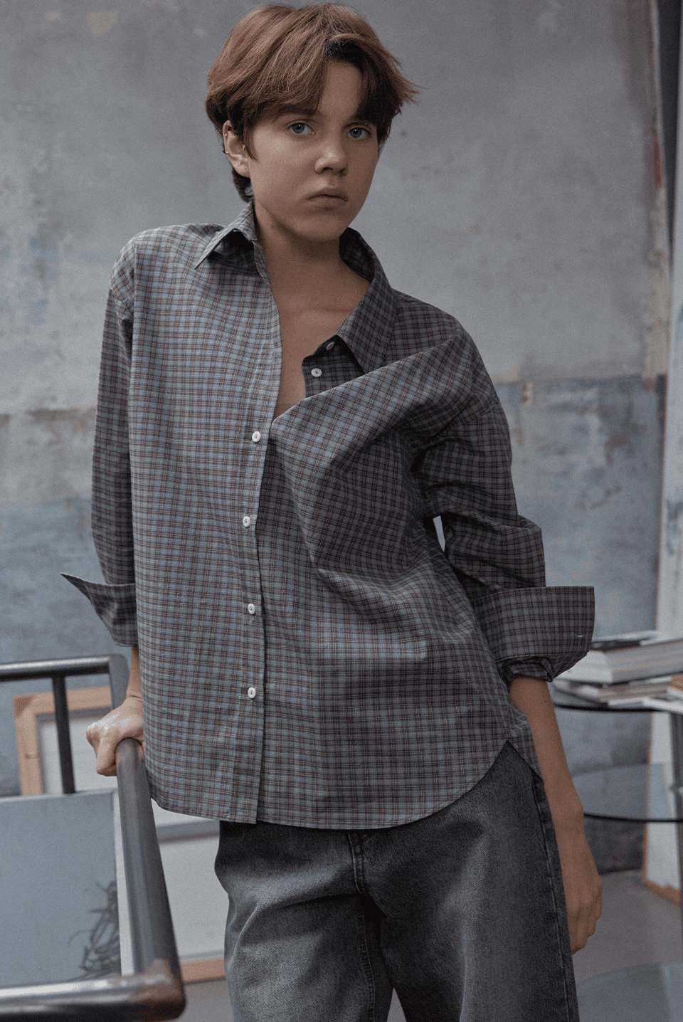 snug check shirts - charcoal