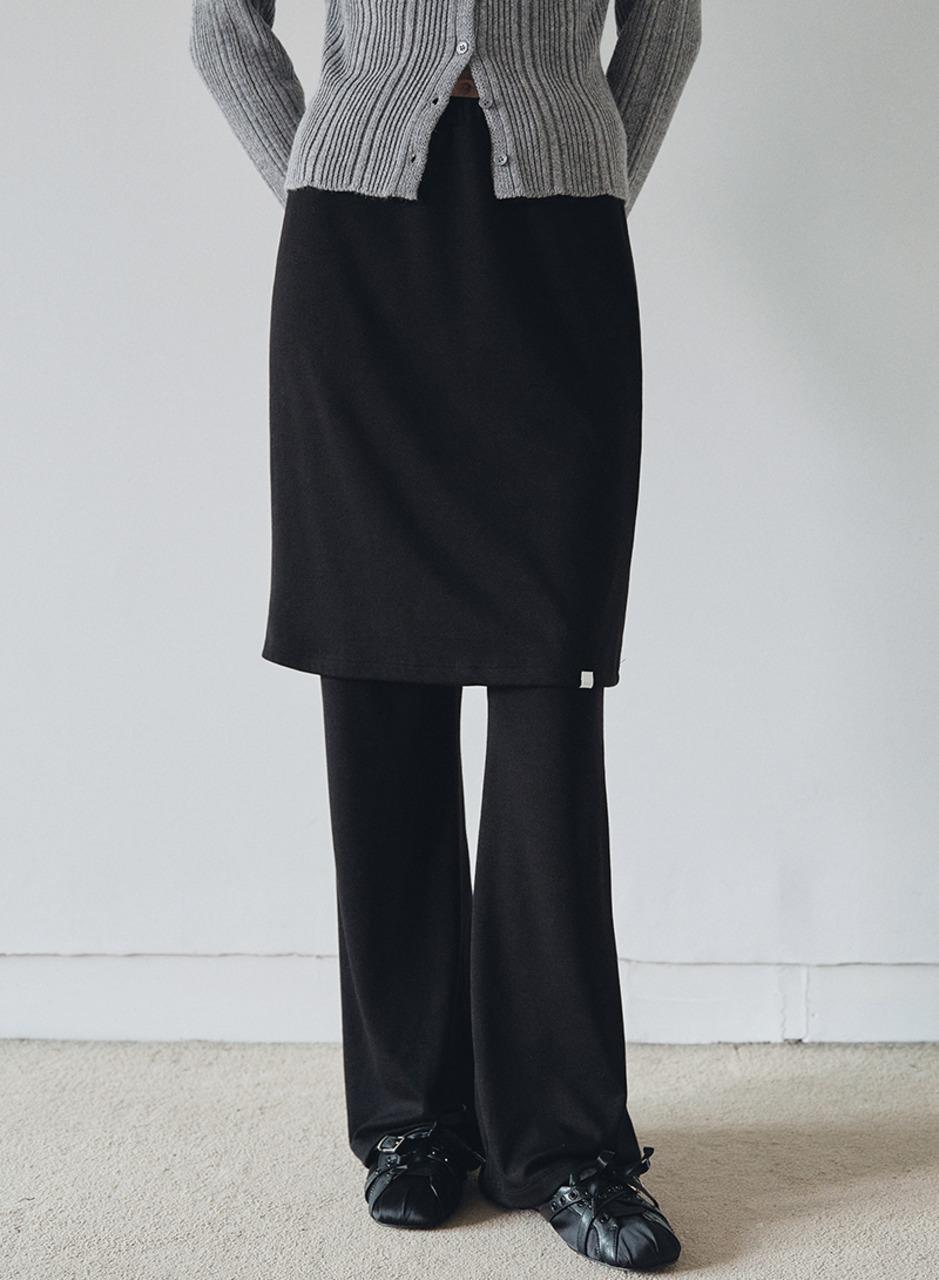 [니브] Banding Layered Skirt Pants (Black)