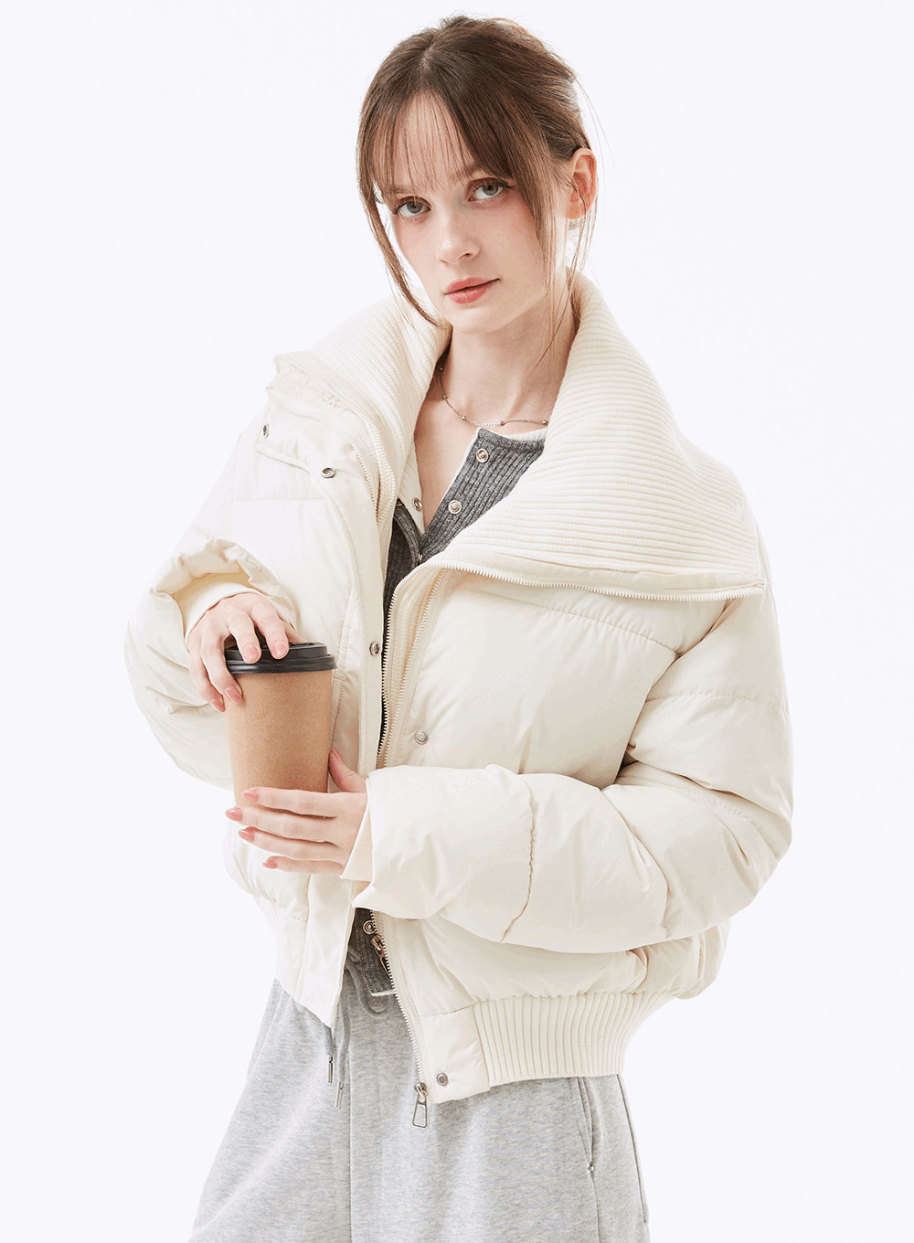 프릭스 니트 레이어드 패딩