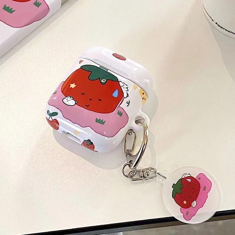 한국산 귀여운 토마토 에어팟 케이스, 키체인 헤드셋 보호 케이스, 에어팟 1, 2, 3, 프로 2, 에어팟 3 케이스